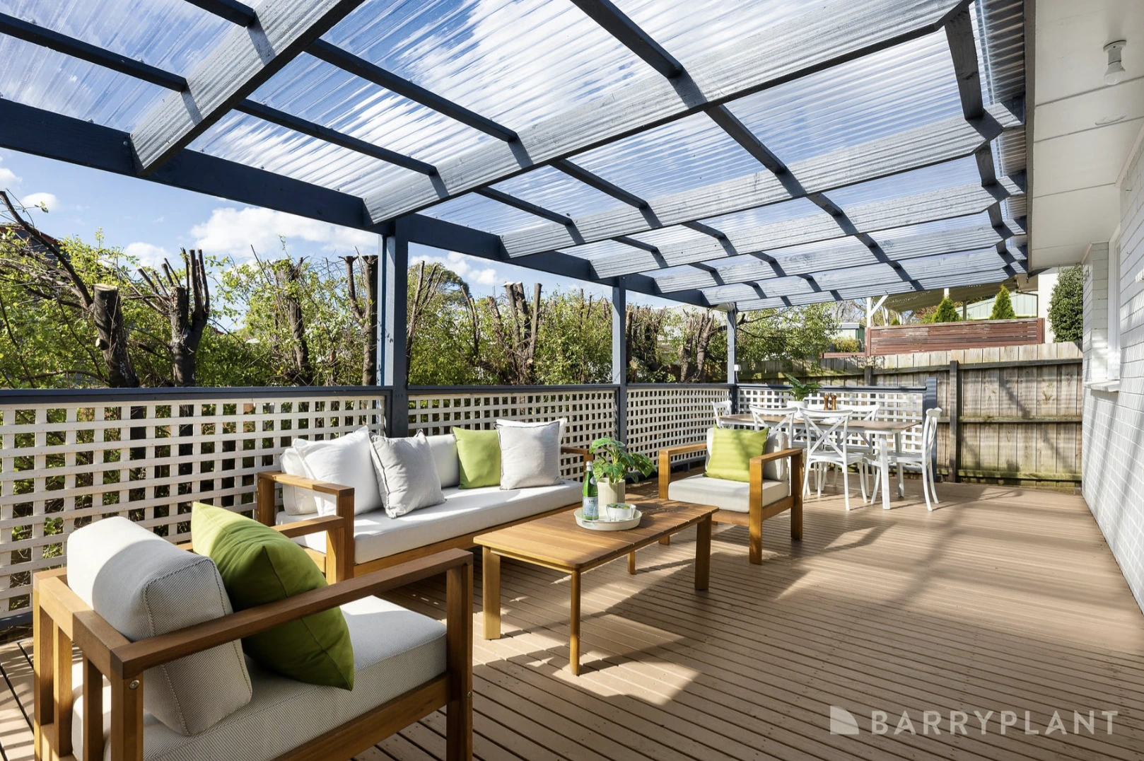 A spacious renovated outdoor deck in a Kilsyth home, perfect for entertaining with a view of the backyard.